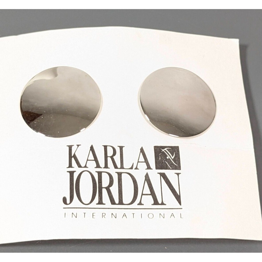 Vintage Karla‎ Jordan Silver Tone Round Polished Disc Bold Pierced Earrings